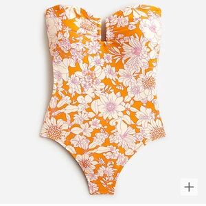 J Crew Strapless underwire one-piece swimsuit in orange floral